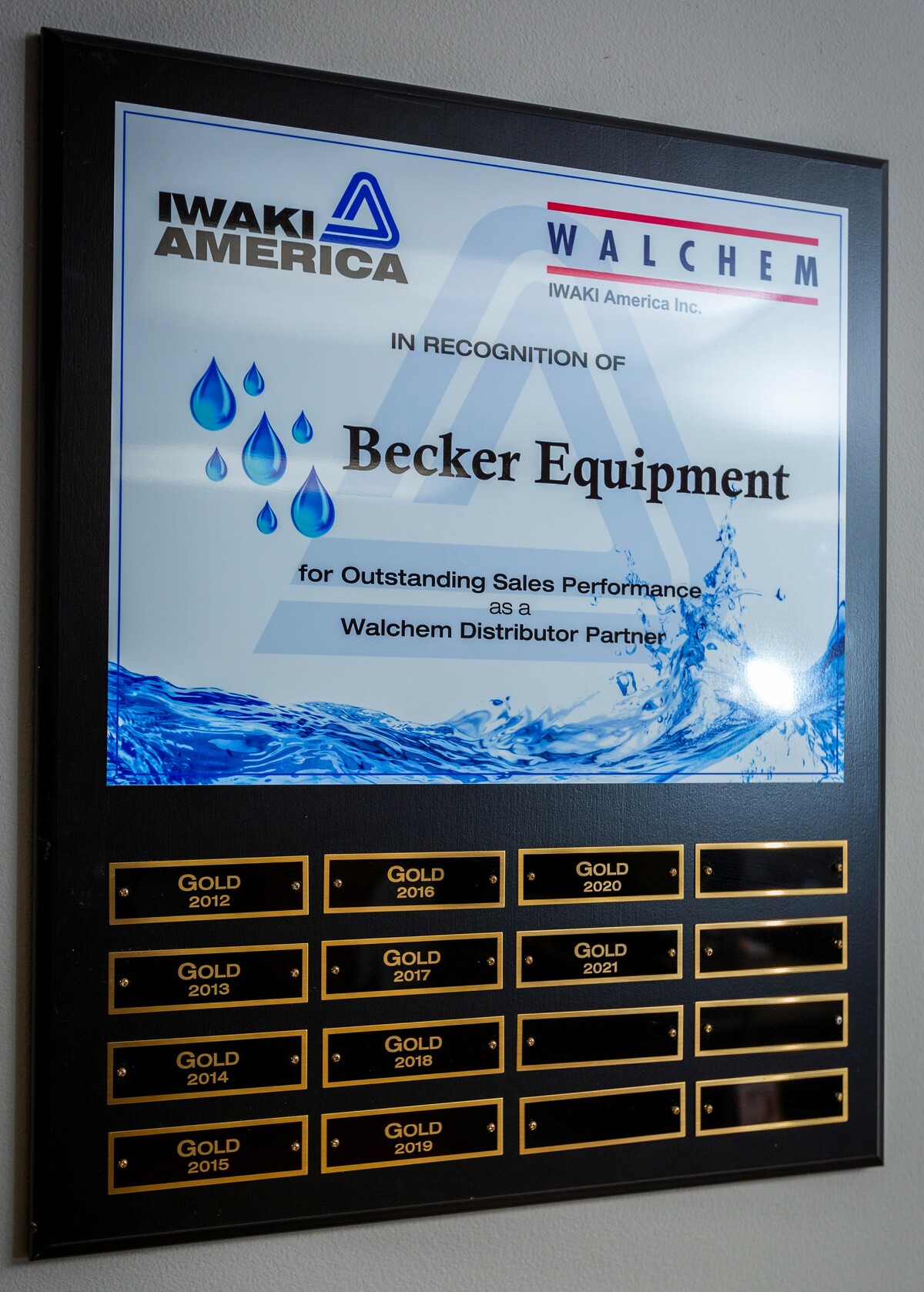 Walchem Gold Distributer Plaque